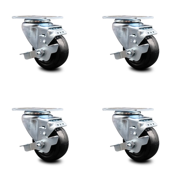 Service Caster 3.5 Inch Hard Rubber Wheel Swivel Top Plate Caster Set with Brake SCC-20S3514-HRS-TLB-4 - main